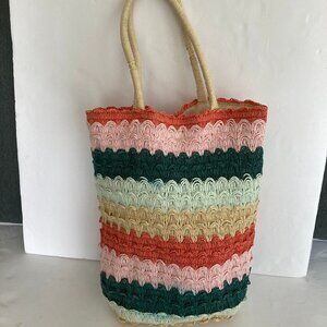 art class Colorful Crochet Straw Tote